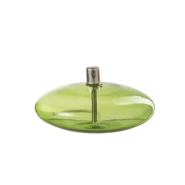 Lampe à huile en verre vert clair galet