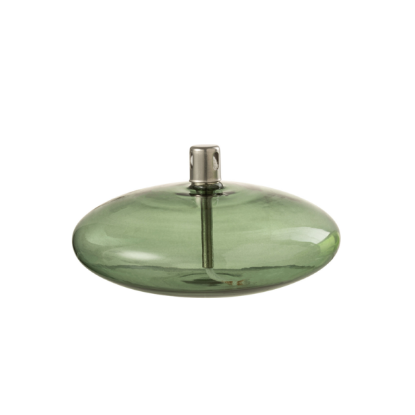 Lampe à huile en verre vert foncé galet