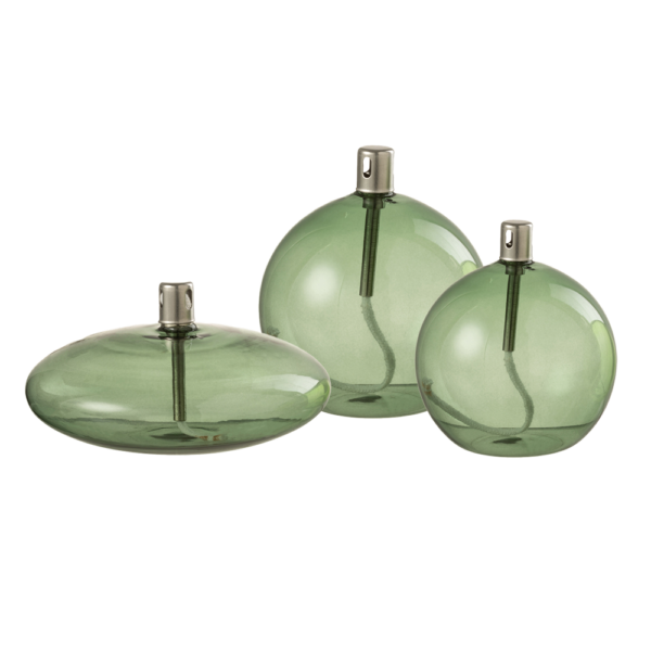 Lampe à huile en verre vert foncé boules et galet