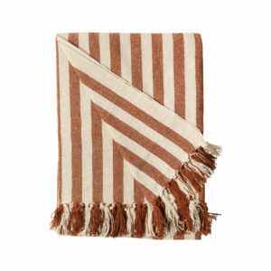 plaid en coton 130x180 cm ecru rayé marron