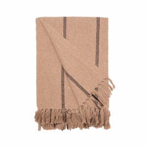 plaid en coton 130x180 cm beige rayures noires