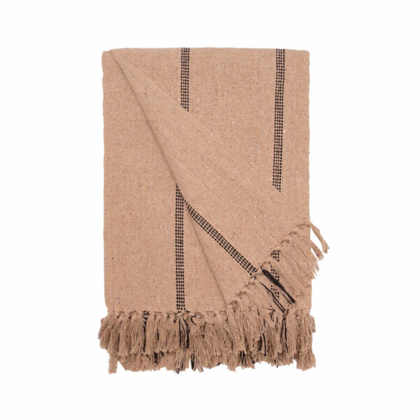 plaid en coton 130x180 cm beige rayures noires