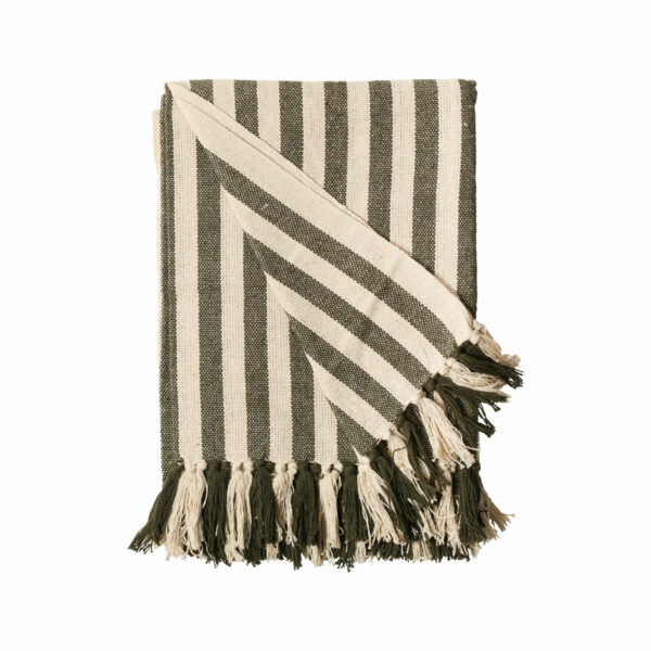 plaid en coton 130x180 cm ecru rayé vert
