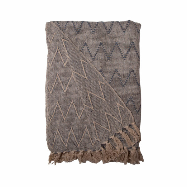 plaid en coton 130x180 cm bleu et naturel