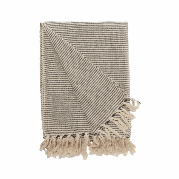plaid en coton 250x260 cm rayures gris et écru