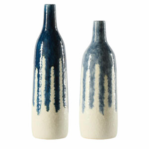 vase bouteille en céramique blanc et bleu