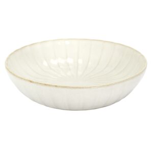 Assiette creuse en céramique striée blanc crème