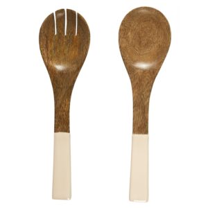 couvert à salade en manguier laqué beige