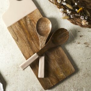 couvert à salade en manguier laqué beige