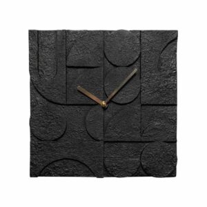 horloge murale en ciment noir et laiton