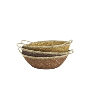 panière en jonc de mer marron jaune ocre