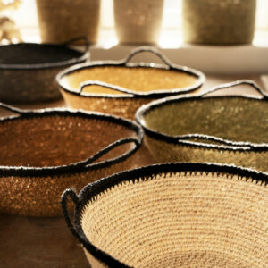 panière ronde en jonc de mer naturel marron charbon