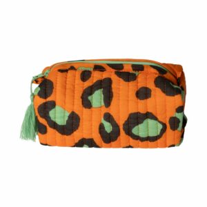 pochette imprimé léopard orange et vert