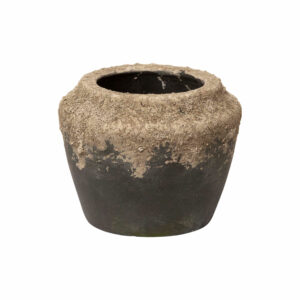 vase bas en ciment noir et beige antique