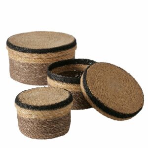 panière ronde avec couvercle marron et noir