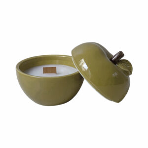 bougie parfumée pomme en céramique vert kaki vanille