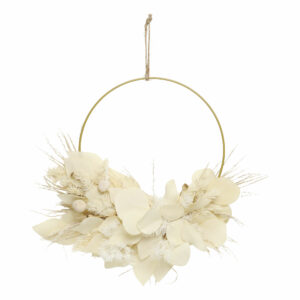 couronne de fleurs séchées naturelles à suspendre blanc