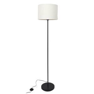 lampadaire pied métal noir abat jour bouclette blanc