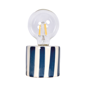 lampe à poser à piles en céramique rayée blanc et bleu