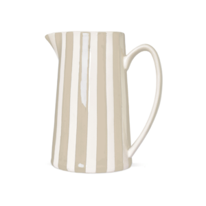 pichet en céramique rayé blanc et beige
