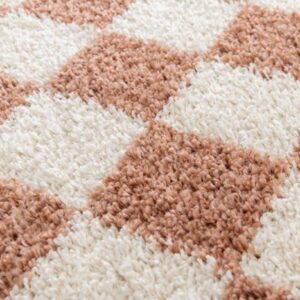 tapis à carreaux terracotta et écru 160x230