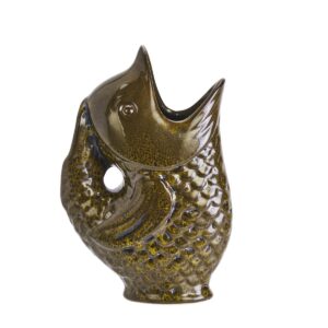 vase poisson en céramique kaki