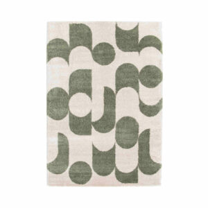 tapis épais motifs graphiques vert et blanc