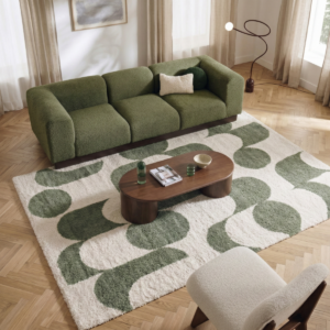 tapis épais motifs graphiques vert et blanc