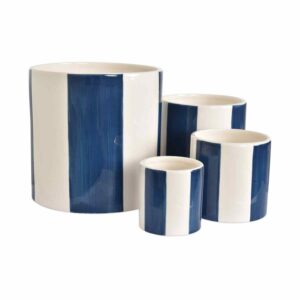 cache pot en ceramique à rayures blanc bleu marine 1
