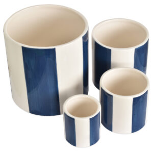 cache pot en ceramique à rayures blanc bleu marine 2