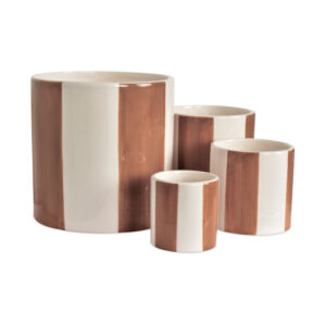 cache pot en ceramique a rayures blanc marron 1