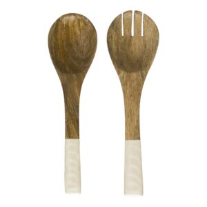 couverts à salade en manguier laqué beige effet nacré