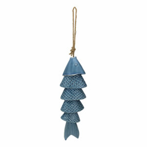 decoration a suspendre poisson articule en ceramique emaille bleu