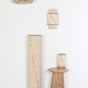 lampadaire en coton ecru et noir socle en bois 5