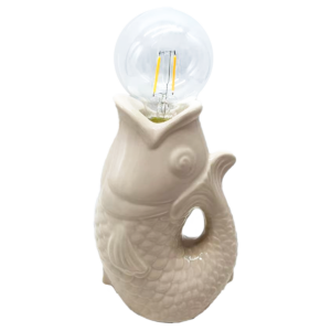lampe a piles poisson en ceramique beige