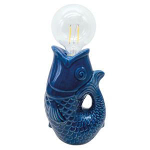 lampe a piles poisson en ceramique bleu marine