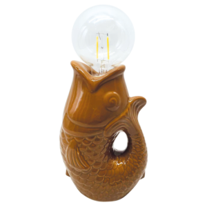 lampe a piles poisson en ceramique marron