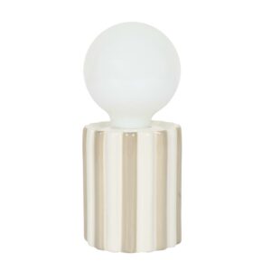 lampe en céramique rayée beige et blanche &à piles