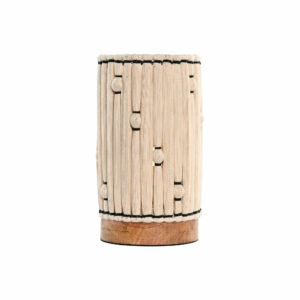 lampe a poser en coton ecru et noir socle en bois 1