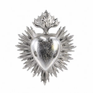 mini ex voto coeur rayonnant argent