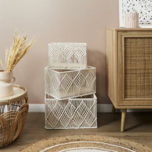 panier de rangement en macramé blanc