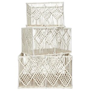 panier de rangement en macramé blanc
