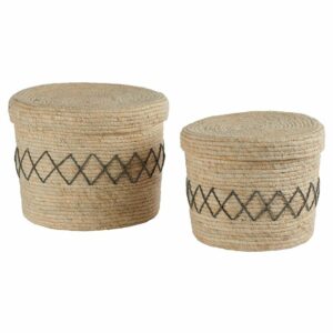 panier tressé en fibres naturelles avec couvercle