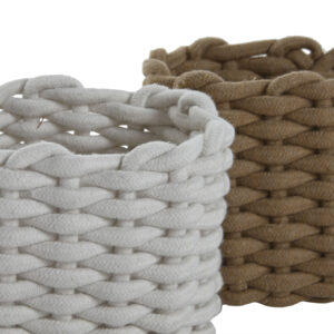 panier tricot blanc marron