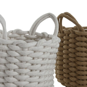 panier tricot rond blanc marron