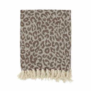 plaid en coton a franges 130x180 leopard marron 1