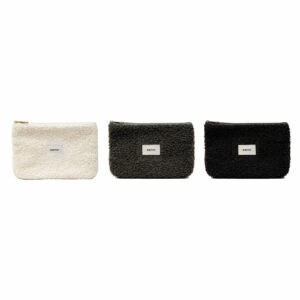 pochette tissu bouclette amour blanc kaki noir