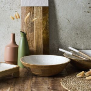 saladier en manguier laqué beige effet nacre