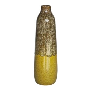 vase bouteille en céramique émaillé jaune moutarde et marron