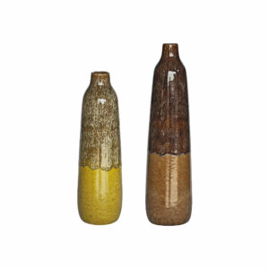 vase bouteille en céramique émaillé jaune moutarde et marron